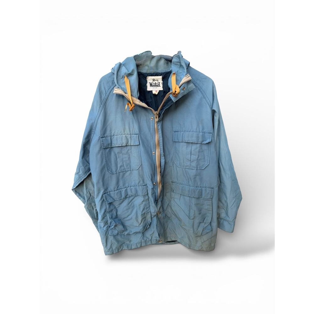 Woolrich Hooded Utility Jacket Blue Zip Front Outdoor Jacket Mens M